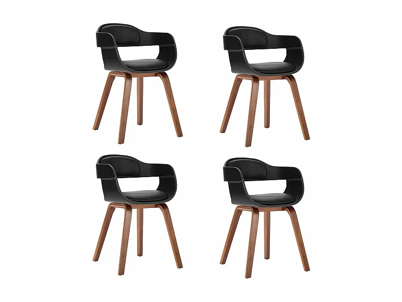 Chaises de salle à manger 4 pcs Noir Bois courbé et similicuir 3