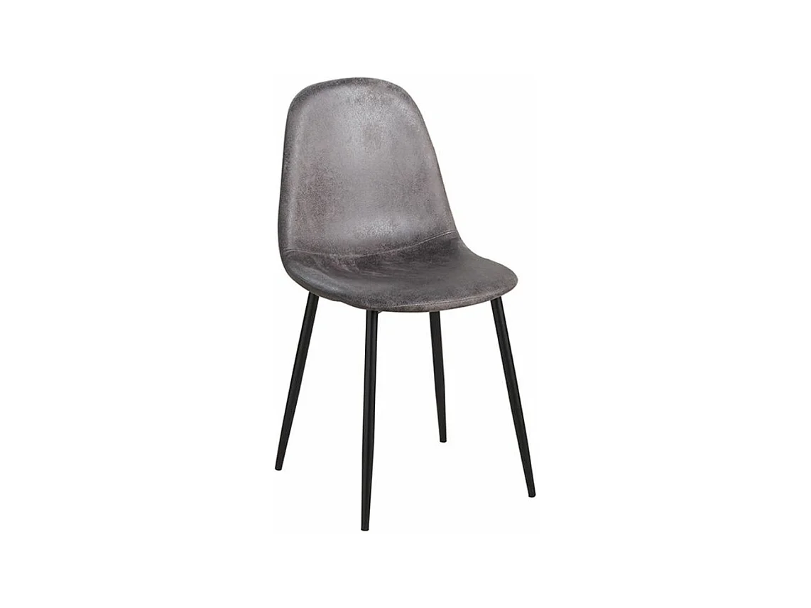 Chaise simili cuir gris foncé vintage et pieds acier noir Kela