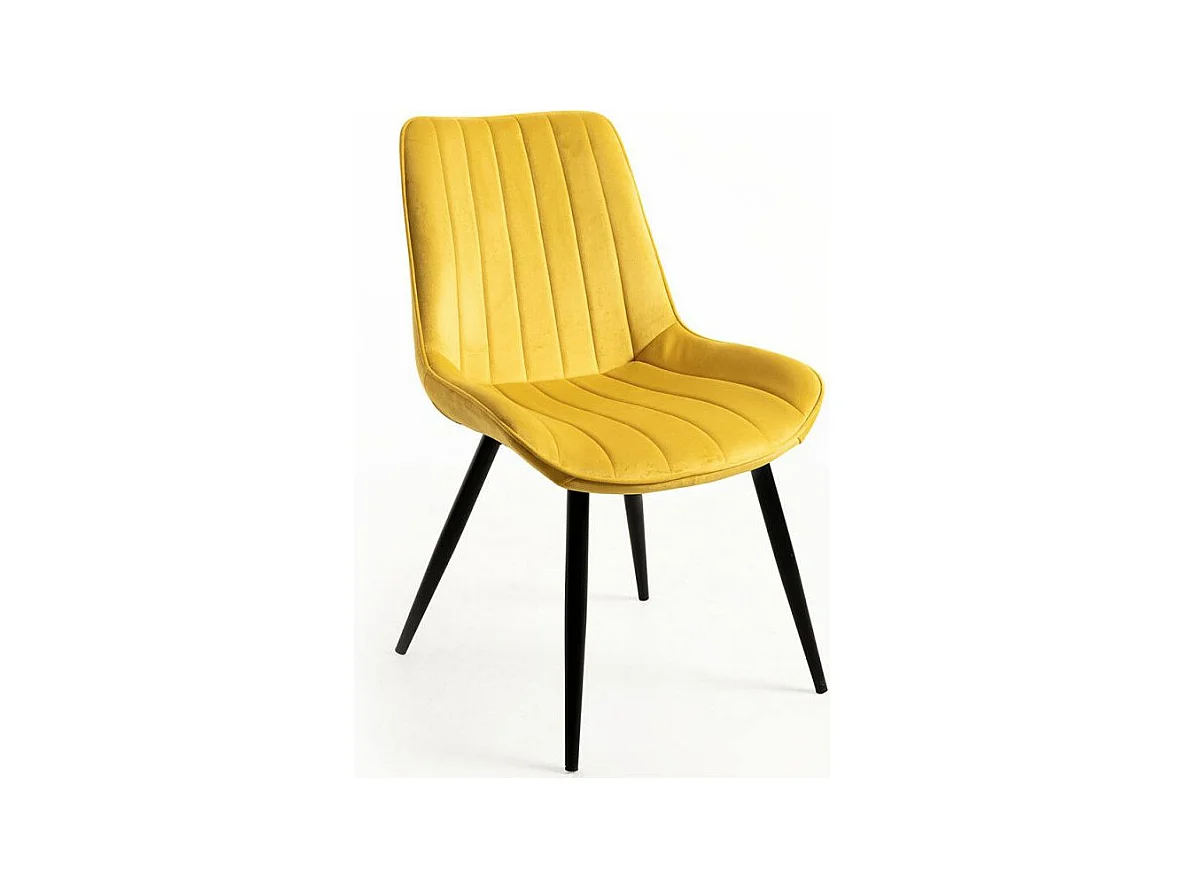 Chaise velours jaune et acier noir Nalia - Lot de 2