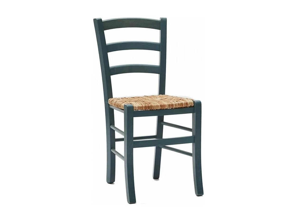 Chaise en bois de hêtre et paille Naturalia - Lot de 2-Couleur Bleu canard