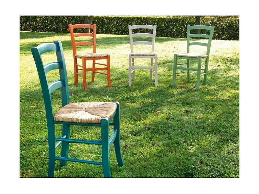 Chaise en bois de hêtre et paille Naturalia - Lot de 2-Couleur Bleu canard