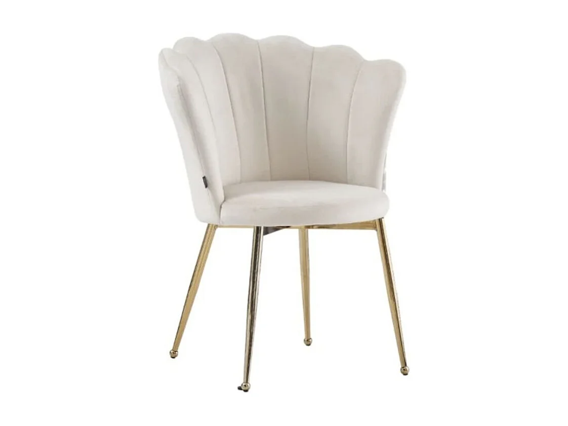 Chaise moderne velours et pieds métal doré Pétale - Lot de 2-Couleur Beige