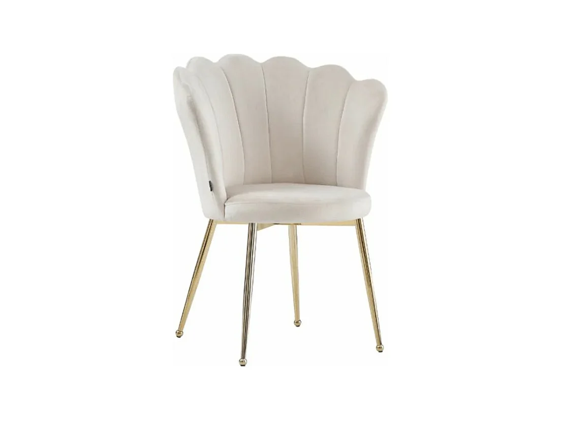 Chaise moderne velours et pieds métal doré Pétale - Lot de 2-Couleur Beige