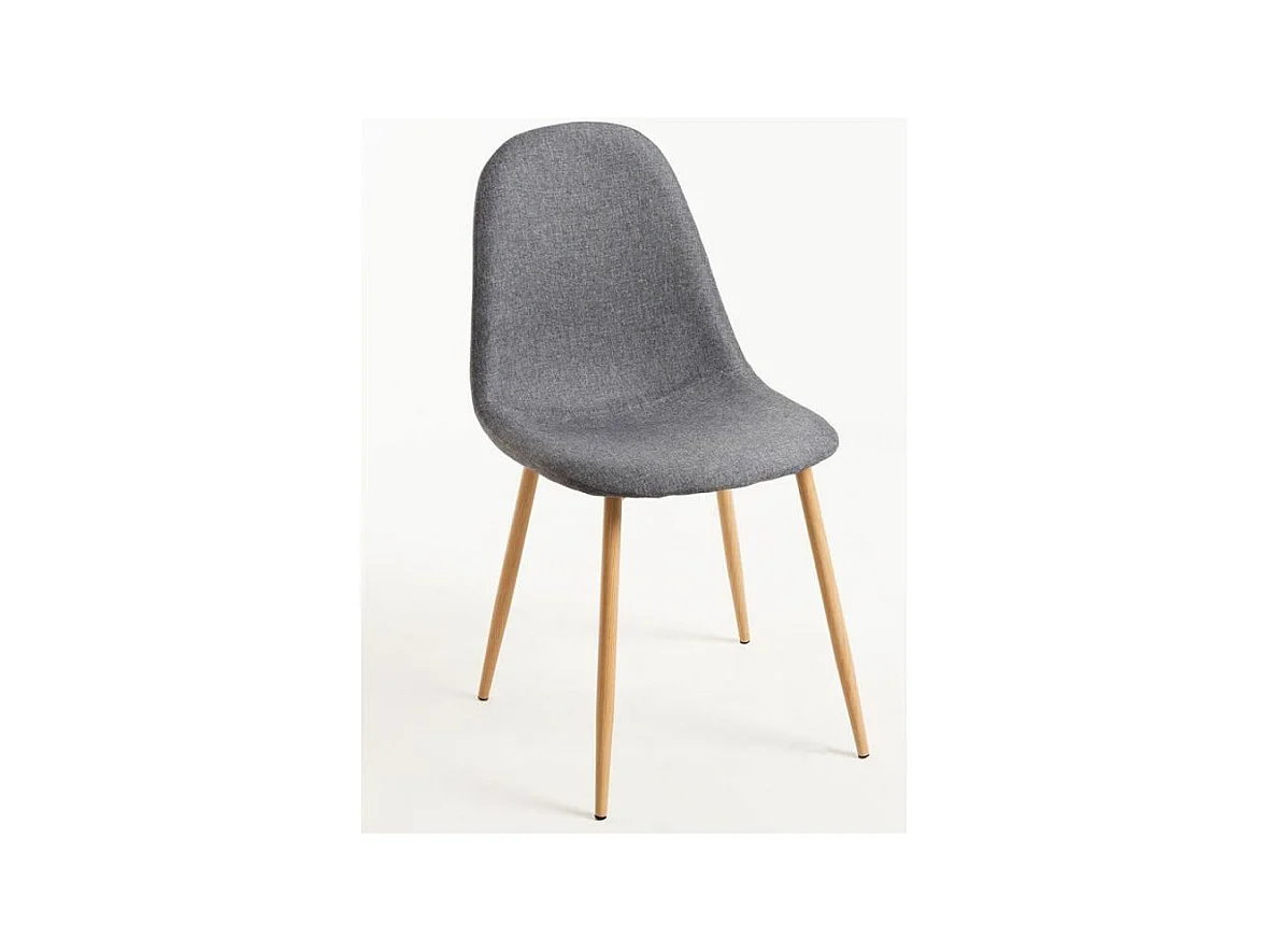 Chaise tissu gris foncé et pieds métal effet bois naturel Kela