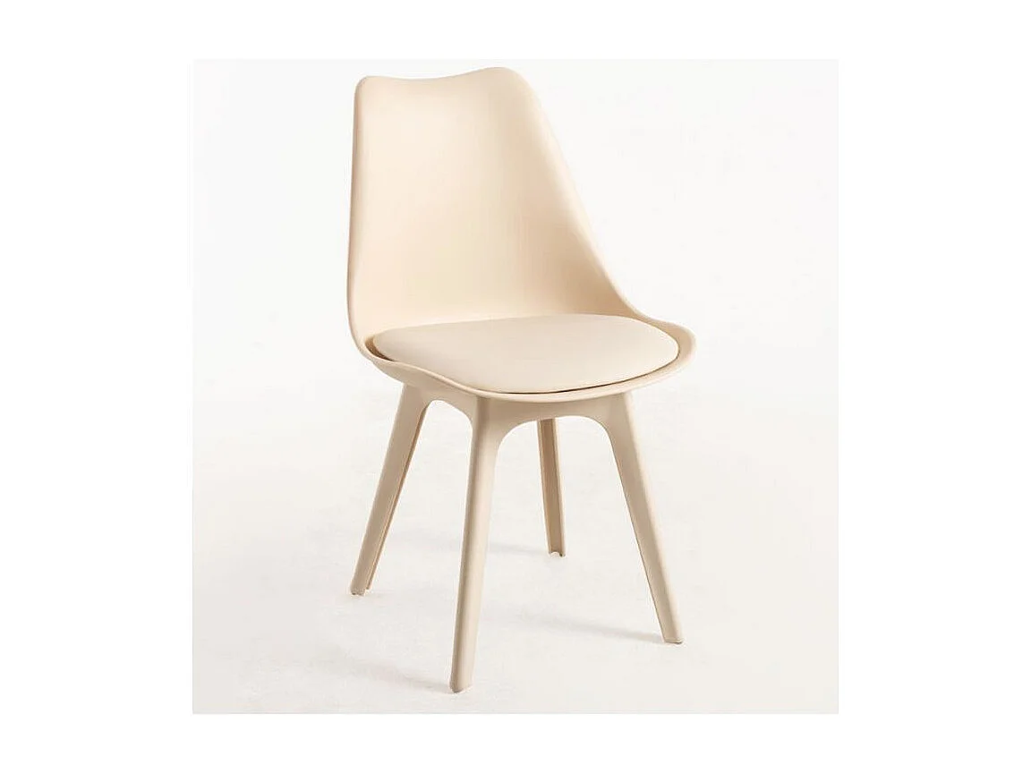 Silla moderna Arko de polipropileno y cojín de asiento de piel sintética beige - Juego de 2