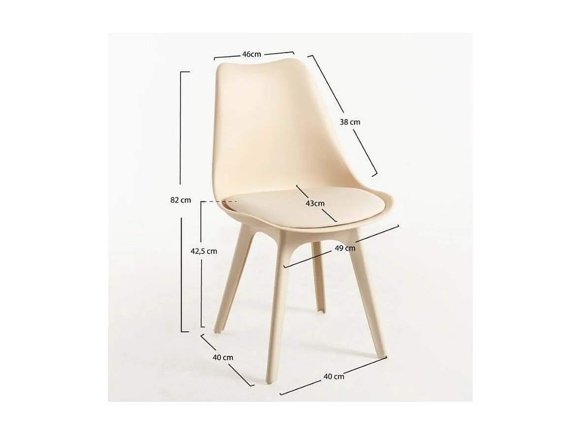 Silla moderna Arko de polipropileno y cojín de asiento de piel sintética beige - Juego de 2