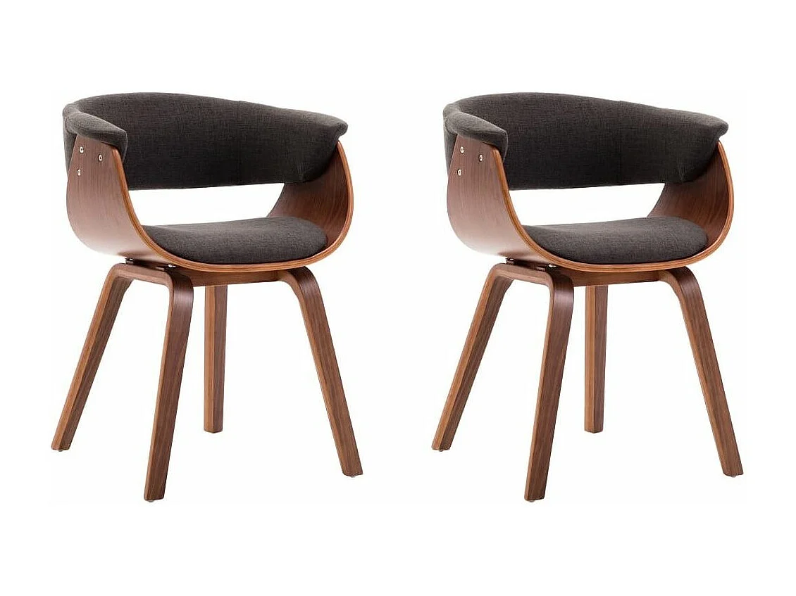 Chaise de salle à manger bois marron courbé et tissu gris Kobaly- Lot de 2