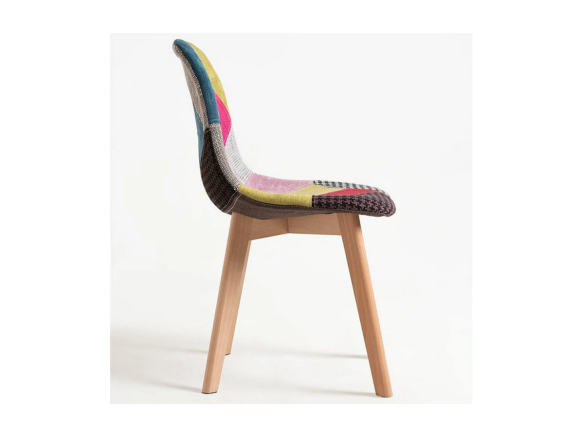 Chaise tissu patchwork et pieds hêtre massif clair Wany