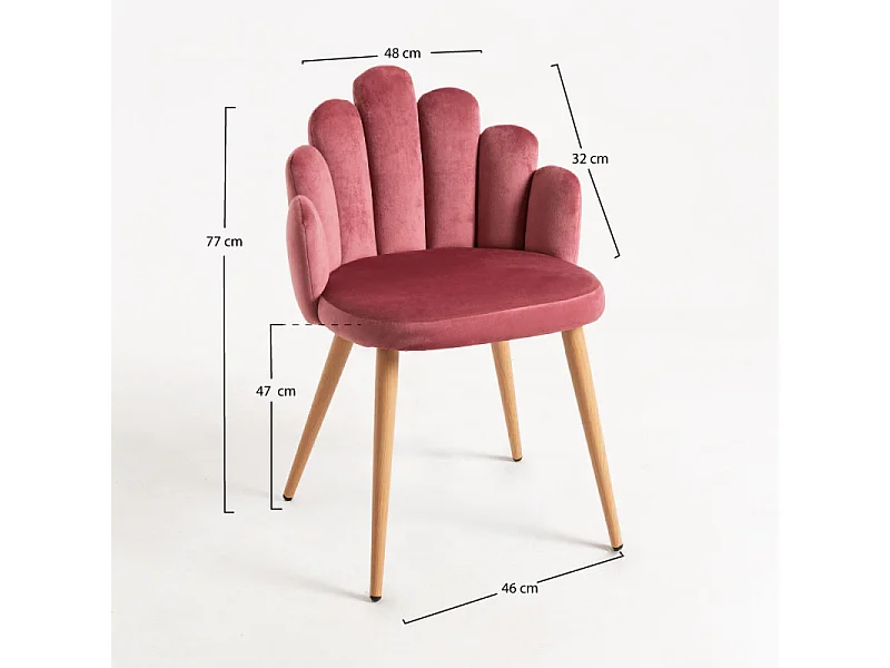 Silla original Achille de terciopelo rosa oscuro con patas de metal natural - Lote de 2