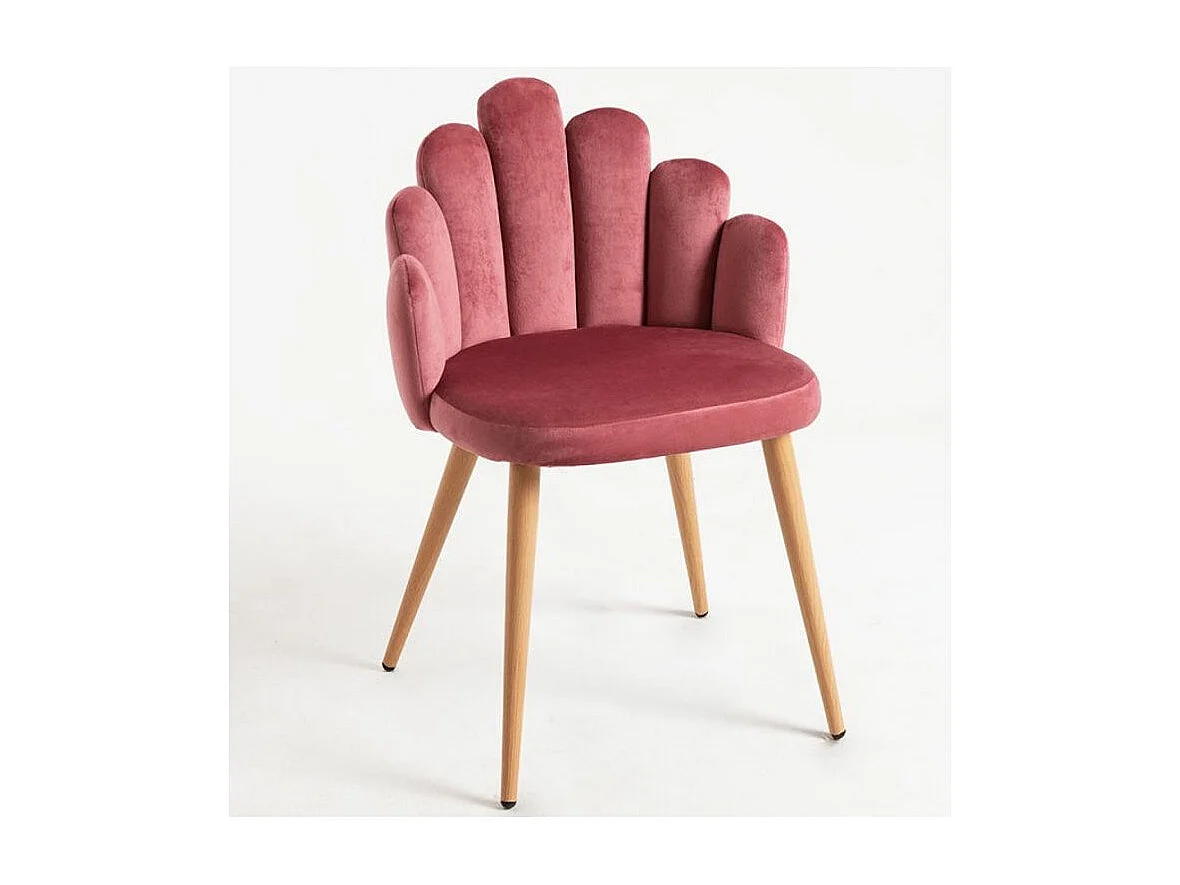 Chaise originale velours rose foncé et pieds métal naturel Achille - Lot de 2