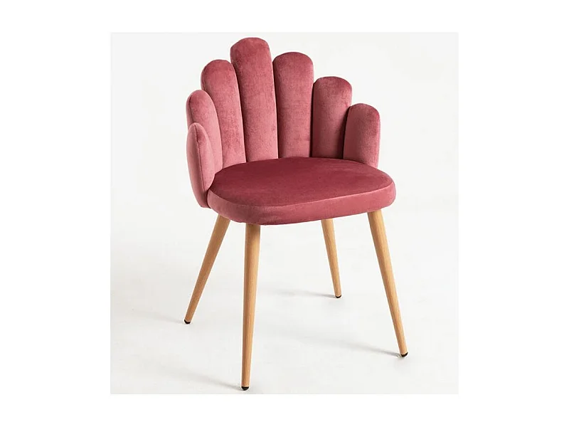 Chaise originale velours rose foncé et pieds métal naturel Achille - Lot de 2