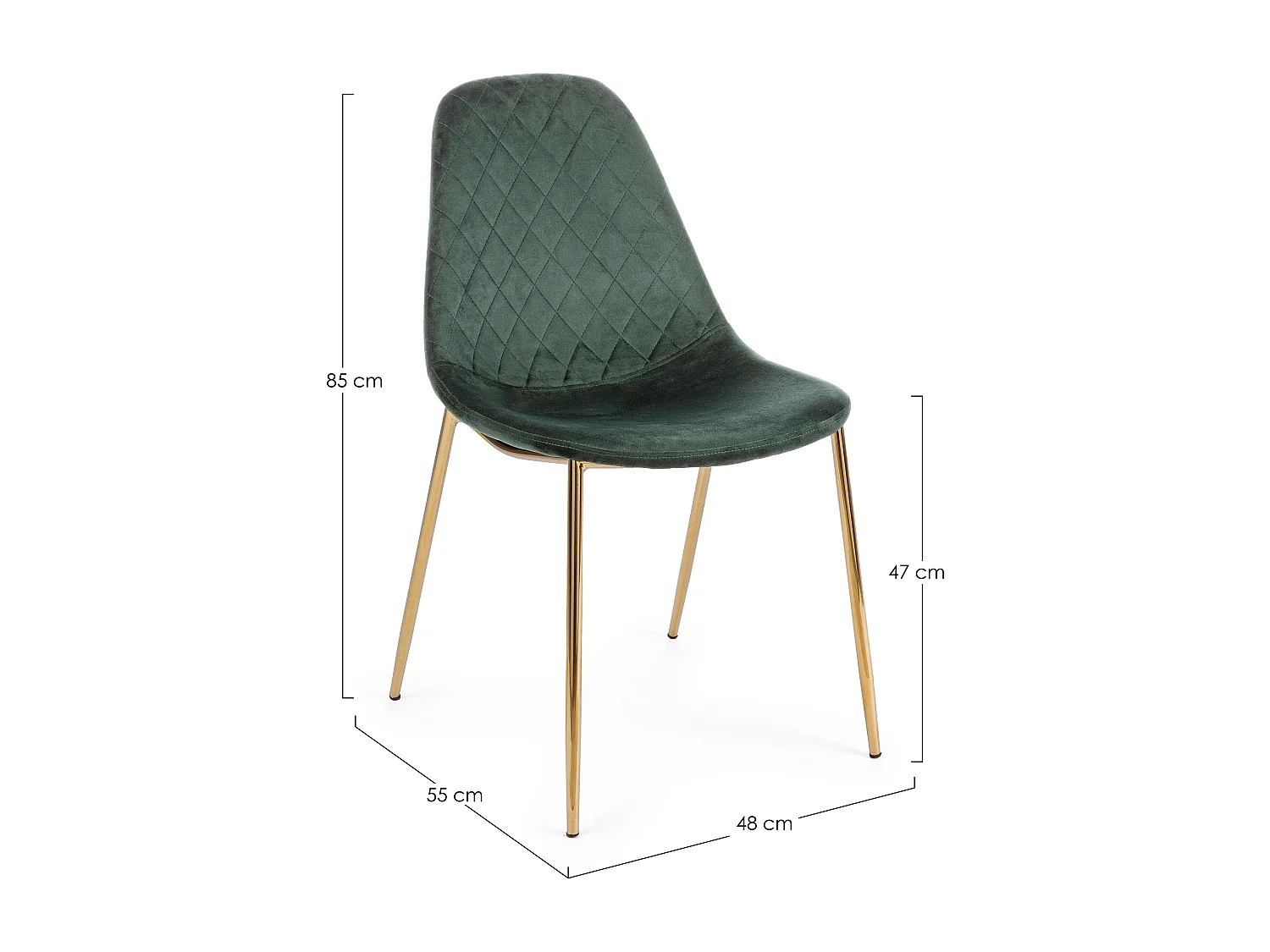 Lot de 4 chaises en velours Korry avec pieds dorés - Chic et moderne-Vert foncé