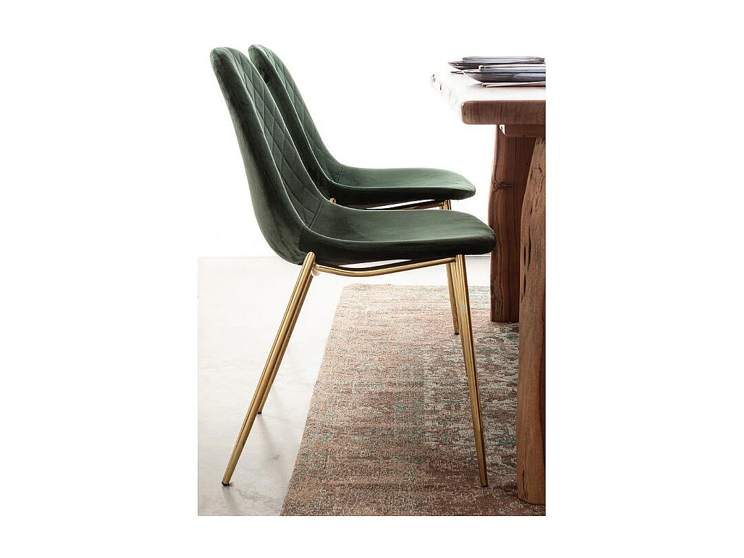 Lot de 4 chaises en velours Korry avec pieds dorés - Chic et moderne-Vert foncé