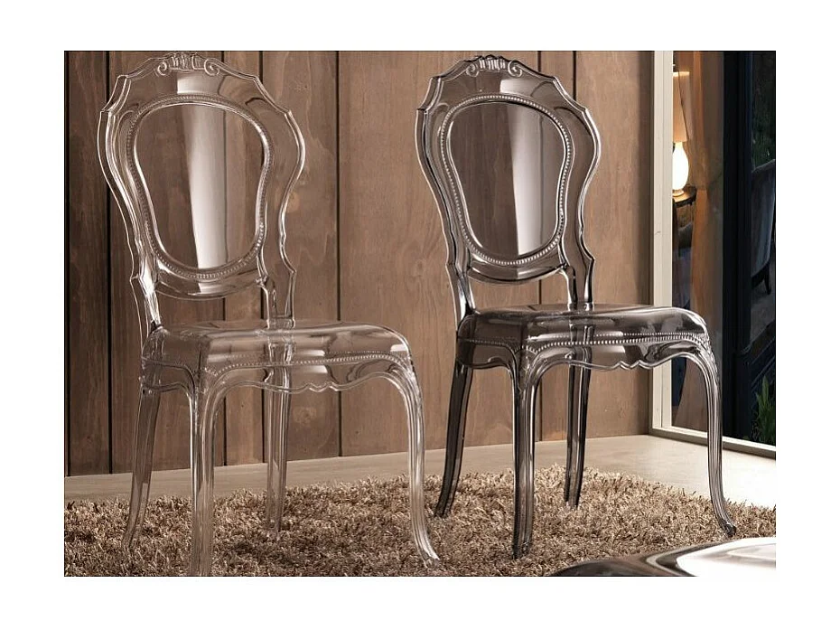 Chaise inspiration Louis XV design transparent Modina - Lot de 2-Couleur Fumée
