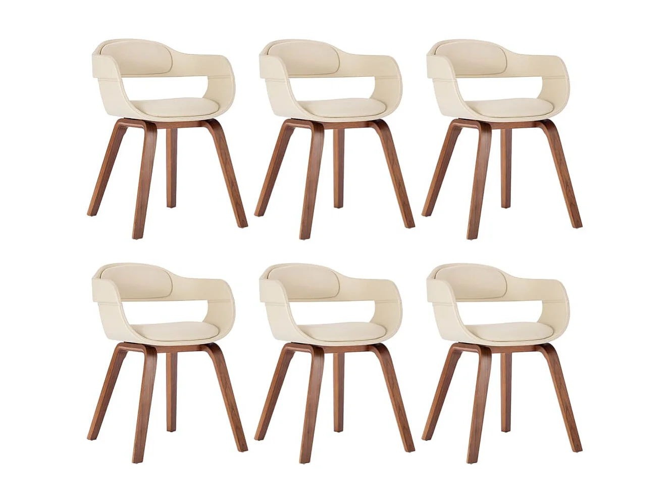 Chaises de salle à manger 6 pcs Crème Similicuir et bois courbé 4