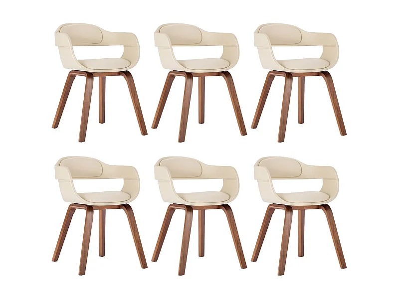 Chaises de salle à manger 6 pcs Crème Similicuir et bois courbé 4