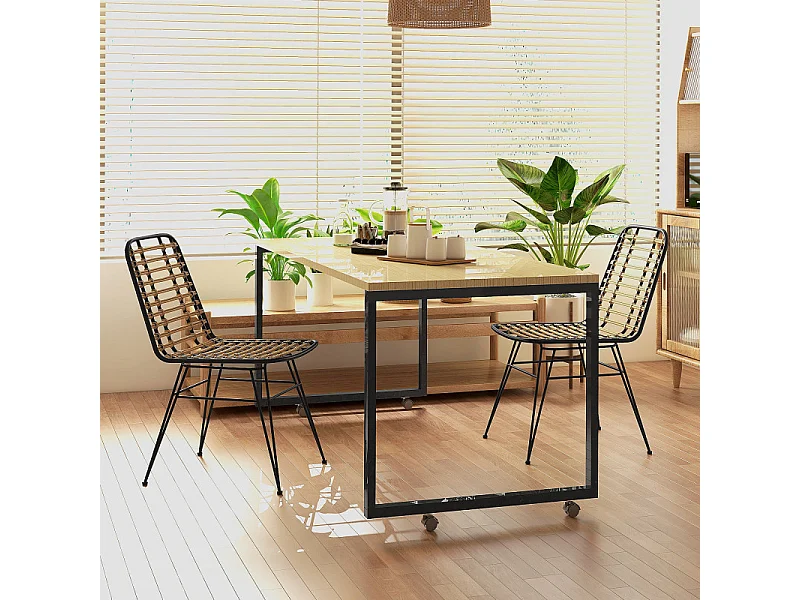 Lot de de 2 chaises design MAXINE noir et rotin