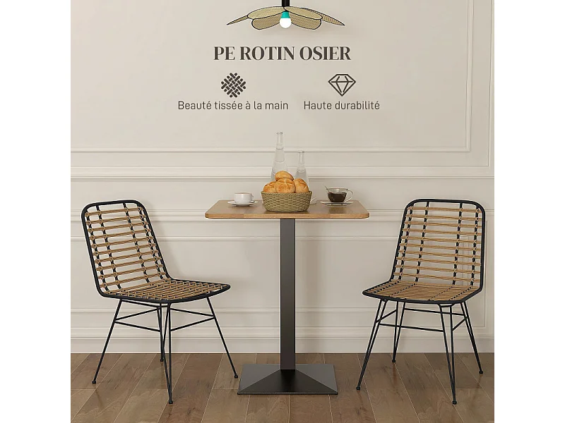 Lot de de 2 chaises design MAXINE noir et rotin