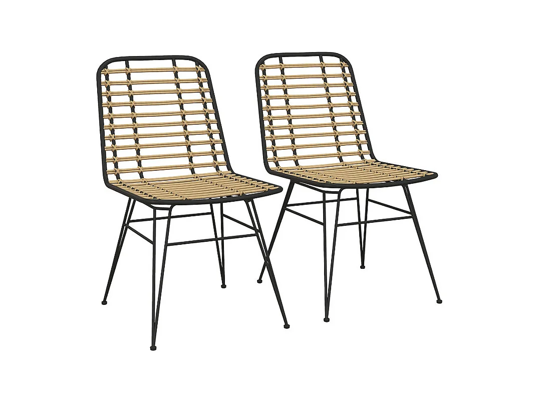 Lot de de 2 chaises design MAXINE noir et rotin