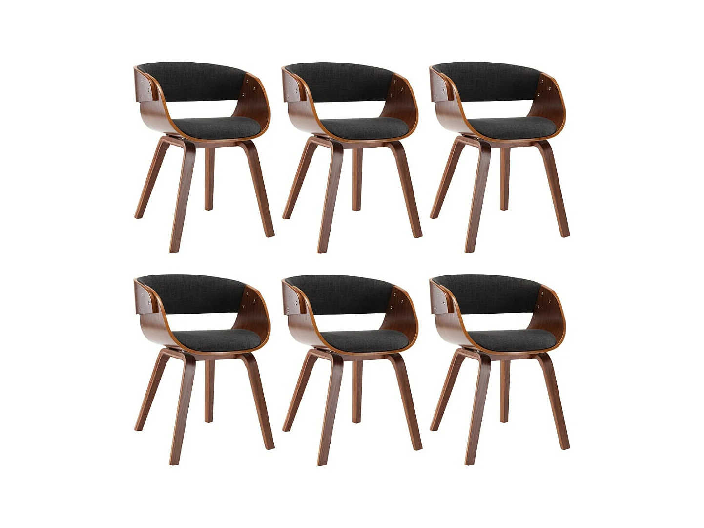 Chaises de salle à manger 6 pcs Gris Bois courbé et tissu 2
