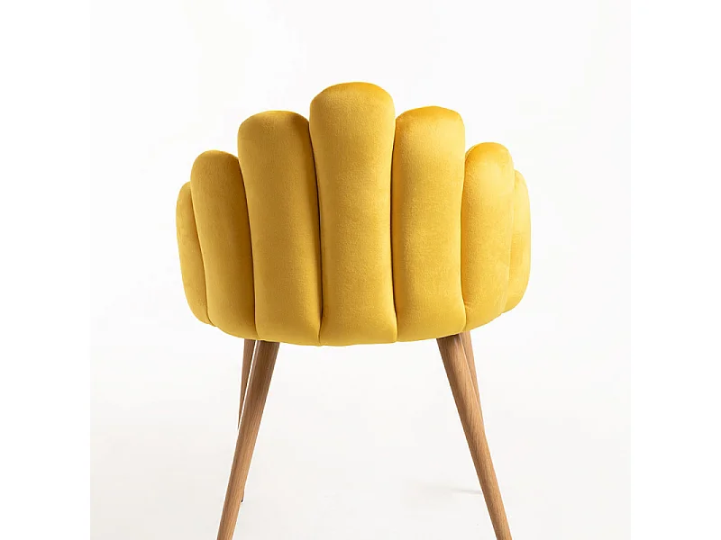 Silla original Achille de terciopelo amarillo con patas de metal natural - Lote de 2