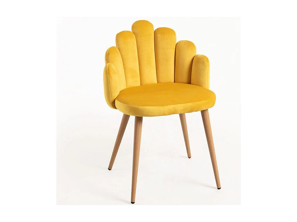 Chaise originale velours jaune et pieds métal naturel Achille - Lot de 2