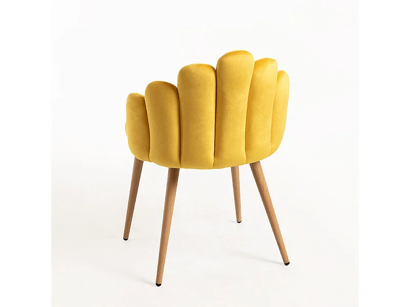 Chaise originale velours jaune et pieds métal naturel Achille - Lot de 2