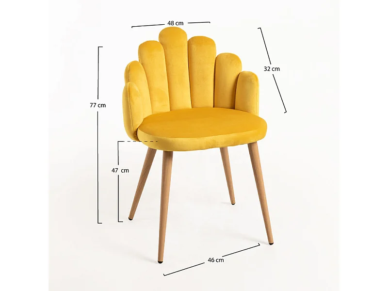 Chaise originale velours jaune et pieds métal naturel Achille - Lot de 2