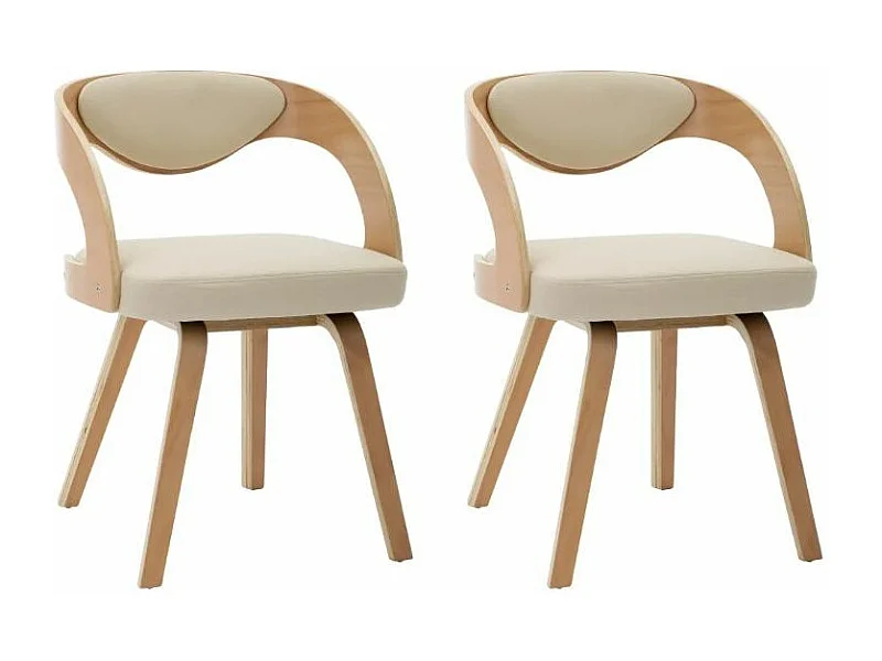 Chaise de salle à manger bois clair et simili cuir beige Canva - Lot de 2