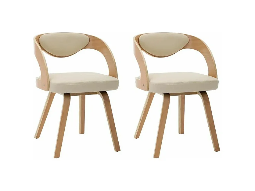 Chaise de salle à manger bois clair et simili cuir beige Canva - Lot de 2