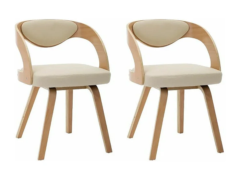Chaise de salle à manger bois clair et simili cuir beige Canva - Lot de 2