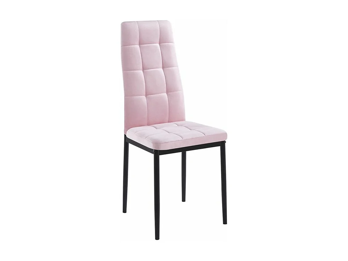 Chaise velours rose clair capitonné et pieds acier noir Kentor
