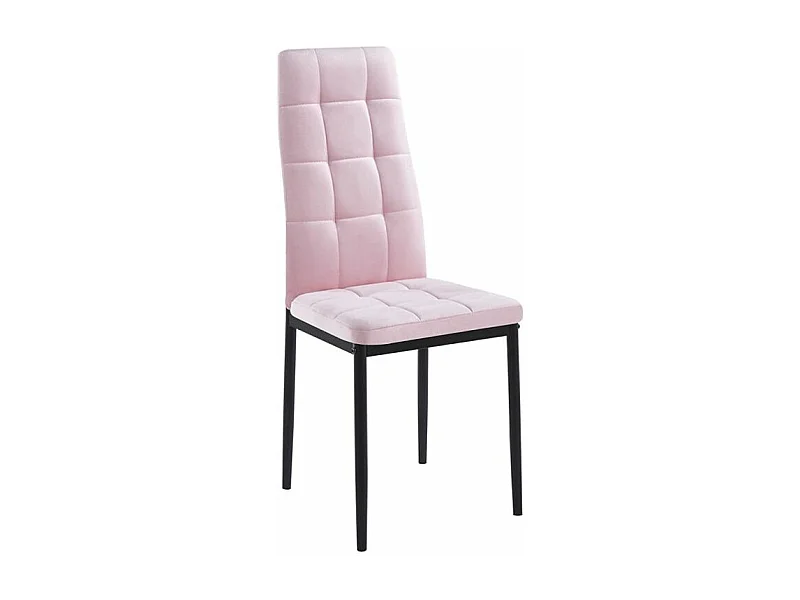 Silla acolchada de terciopelo rosa claro y patas de acero negro Kentor
