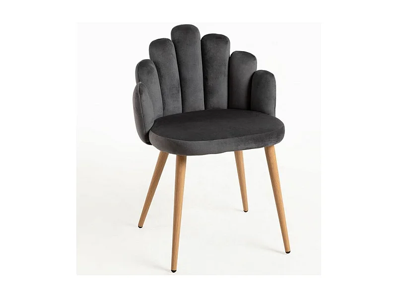 Silla Original Achille de terciopelo gris oscuro con patas de metal natural - Lote de 2