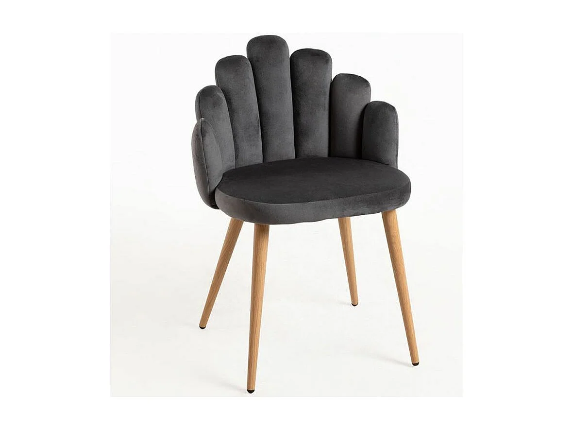 Silla Original Achille de terciopelo gris oscuro con patas de metal natural - Lote de 2