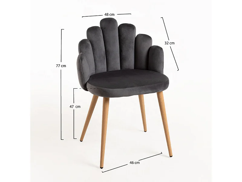 Silla Original Achille de terciopelo gris oscuro con patas de metal natural - Lote de 2