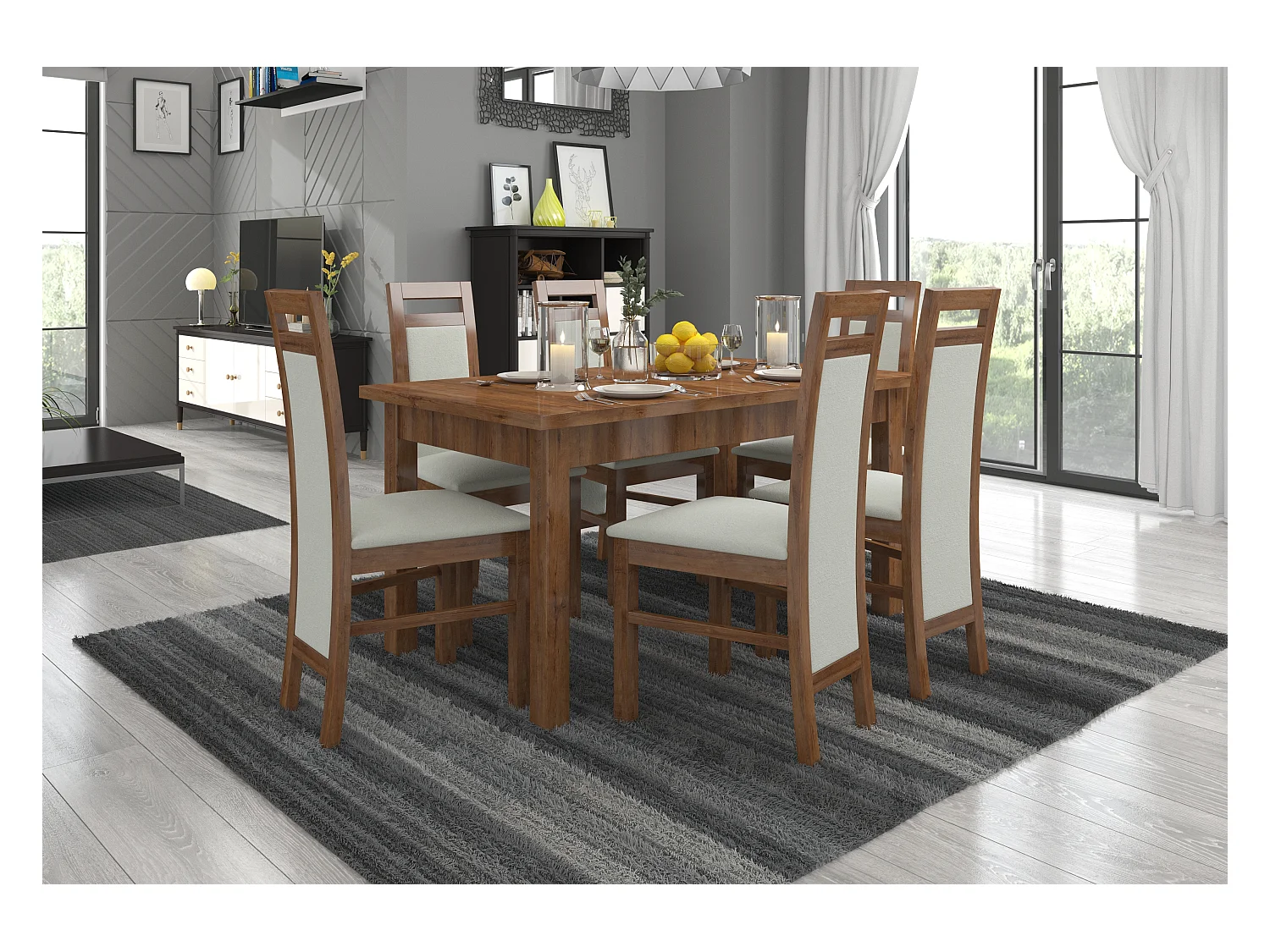 Bruine houten stoel en stof stof 34 kleuren Mouka-Stof 27112