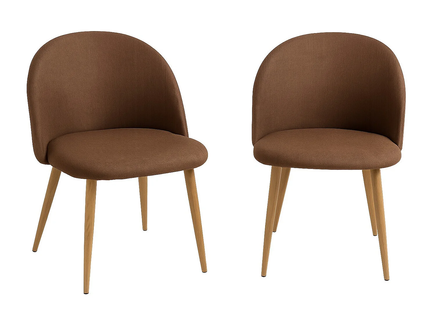 Lot de 2 chaises Kazon - Tissu élégant et pieds métal effet bois clair-Couleur Marron