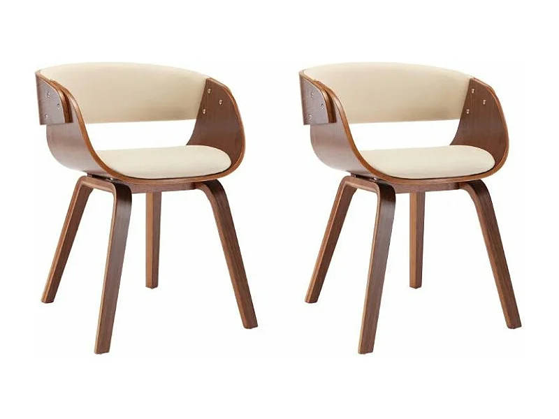 Chaise de salle à manger bois foncé et simili cuir beige Onetop - Lot de 2