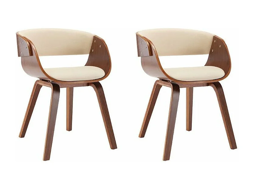 Chaise de salle à manger bois foncé et simili cuir beige Onetop - Lot de 2