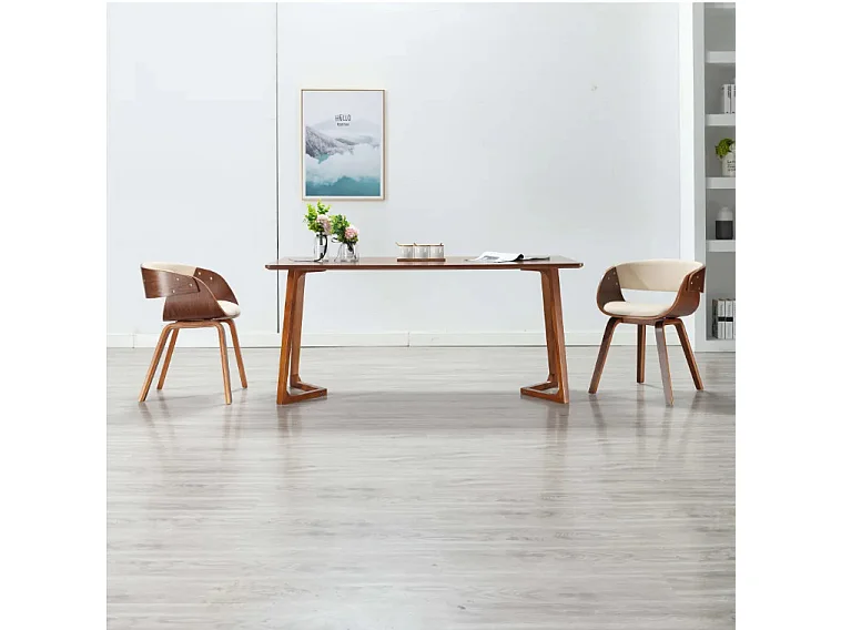 Chaise de salle à manger bois foncé et simili cuir beige Onetop - Lot de 2