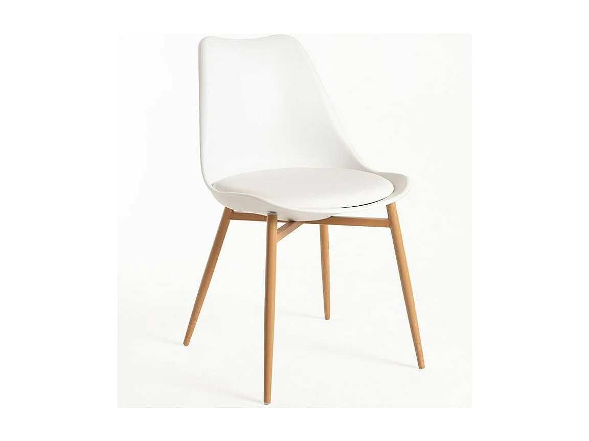 Silla escandinava Kany - Confort en símil piel y patas de madera natural-Color Blanco