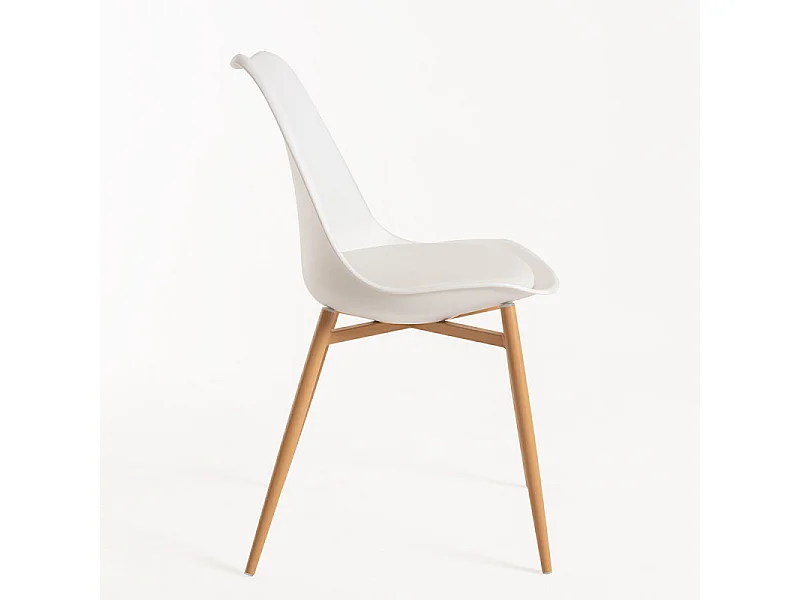 Chaise scandinave Kany - Confort en simili cuir et pieds en bois naturel-Couleur Blanc