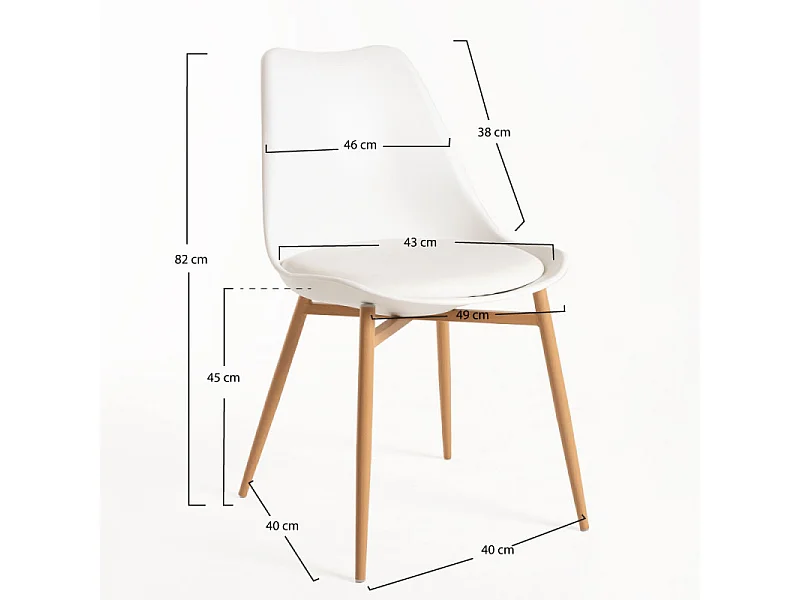 Chaise scandinave Kany - Confort en simili cuir et pieds en bois naturel-Couleur Blanc