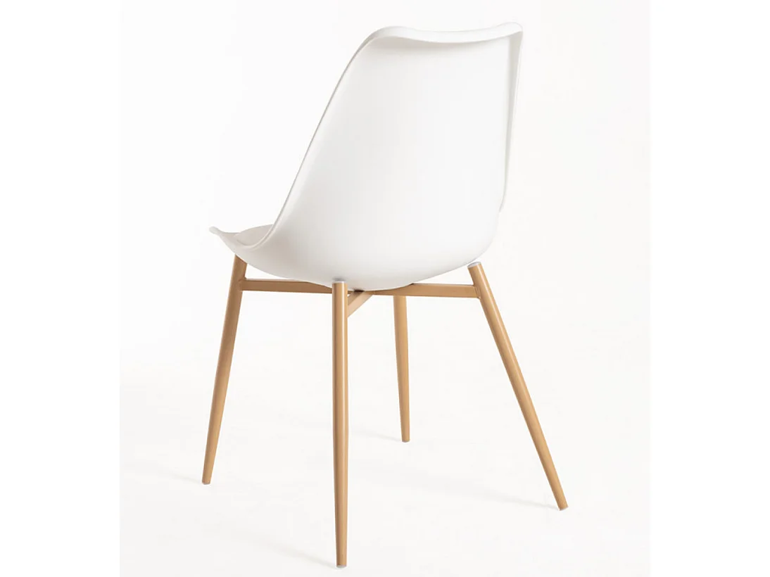 Chaise scandinave Kany - Confort en simili cuir et pieds en bois naturel-Couleur Blanc