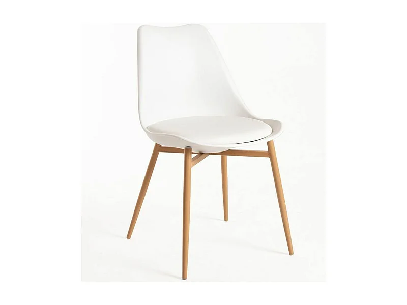 Silla escandinava Kany - Confort en símil piel y patas de madera natural-Color Blanco