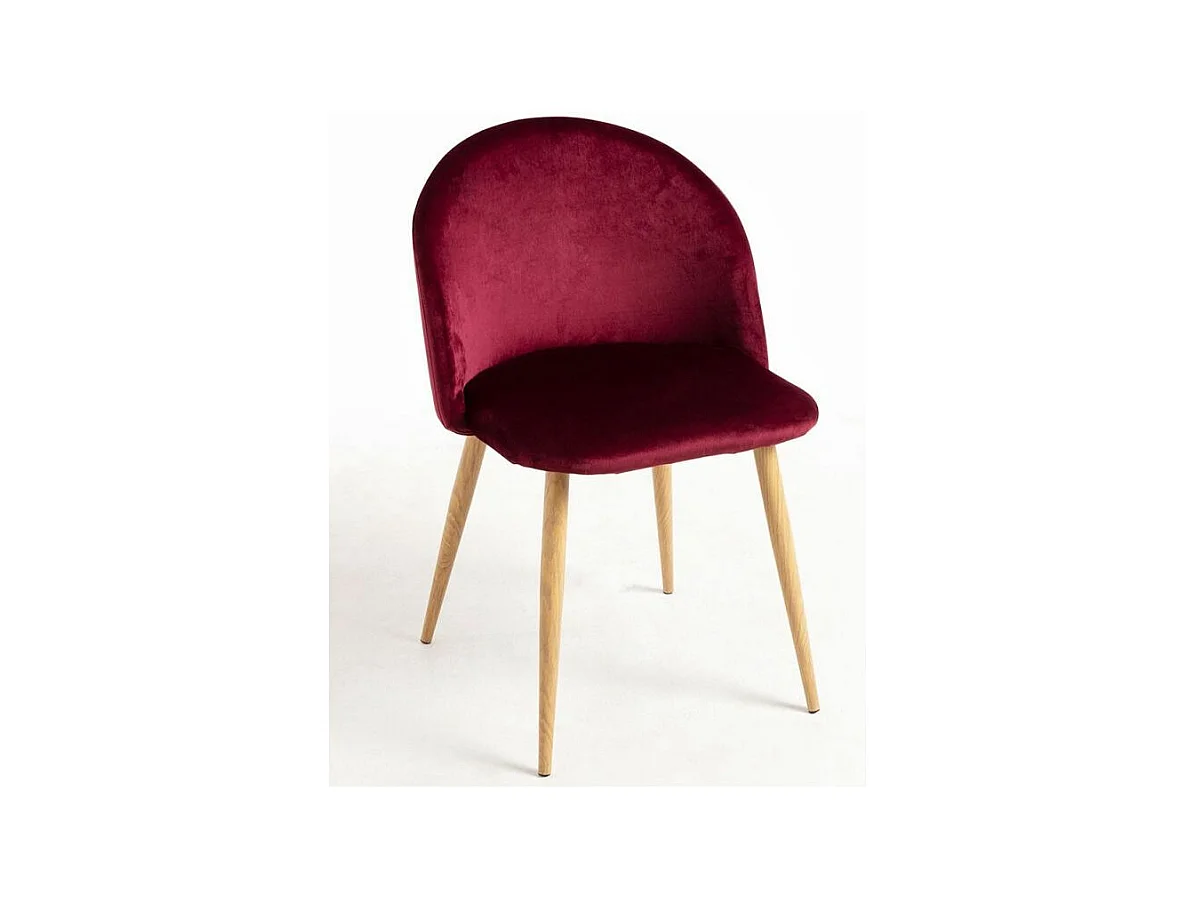 Lot de 2 chaises Kazon - Velours élégant et pieds métal effet bois clair-Couleur Bordeaux