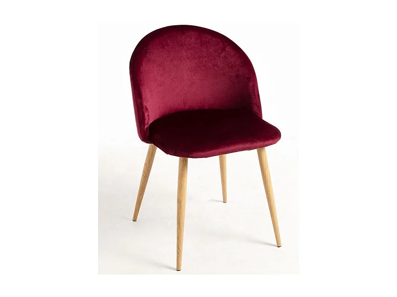 Lot de 2 chaises Kazon - Velours élégant et pieds métal effet bois clair-Couleur Bordeaux