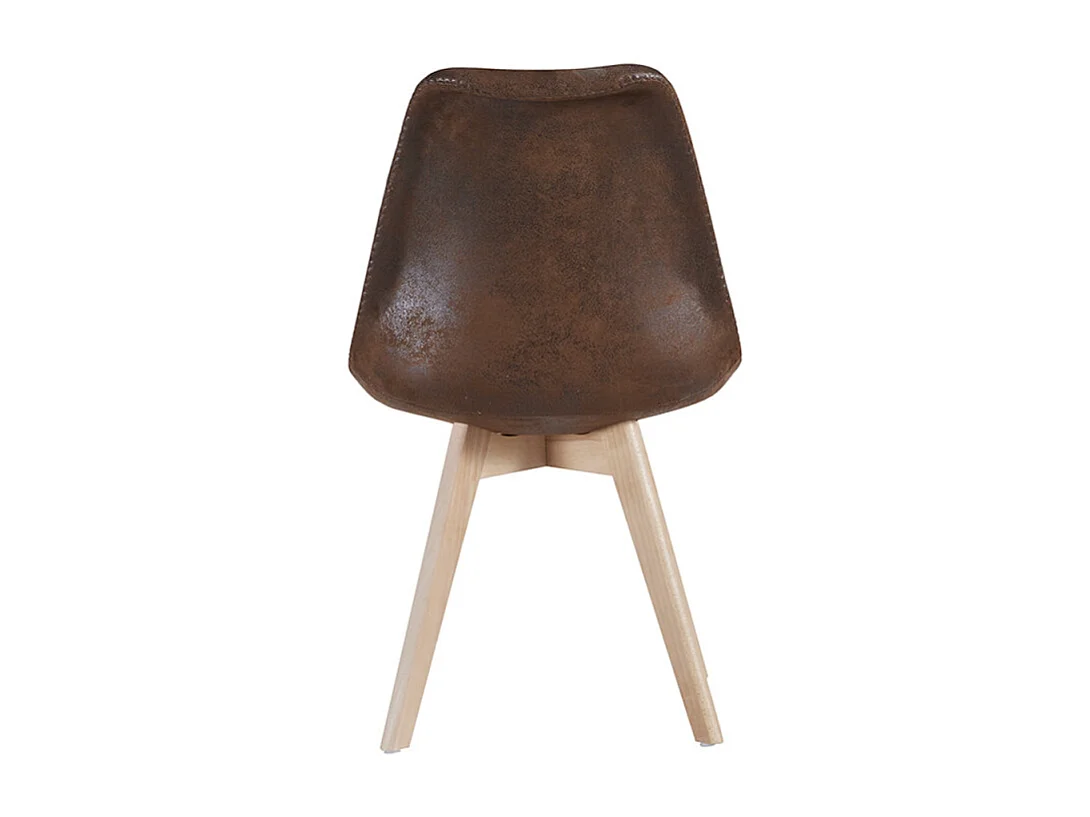 Chaise avec assise simili cuir vintage et pieds en bois naturel Zaka-Couleur Marron Foncé