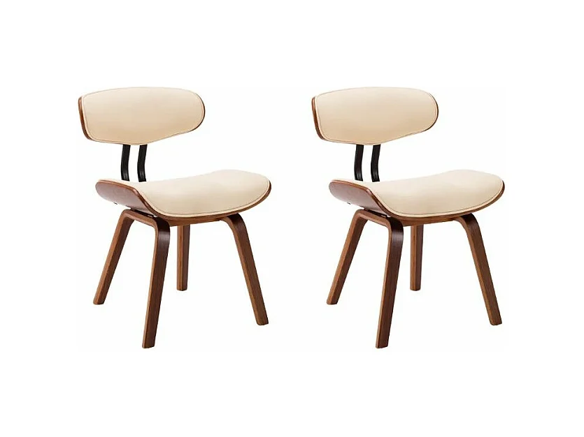 Chaise en bois marron et simili cuir beige Pride - Lot de 2